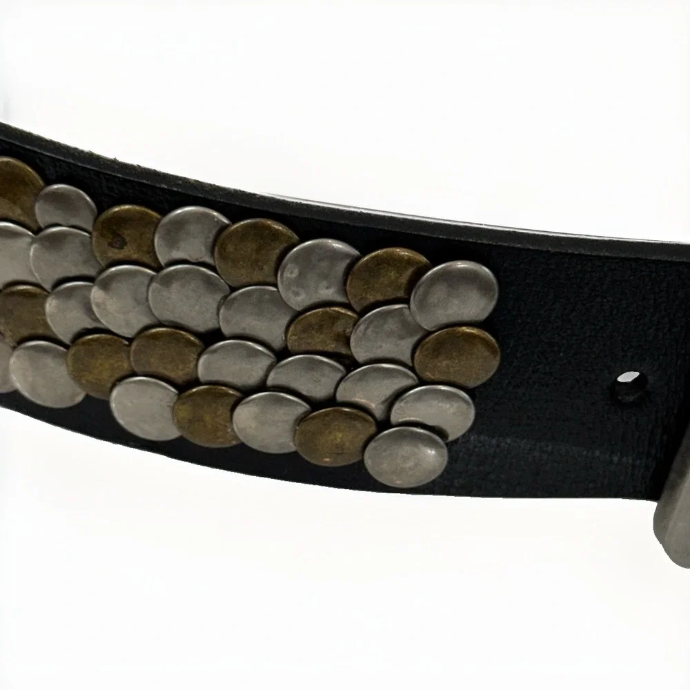 Men's Leather Island Sak's Fifth Ave Leather Studded Black Belt Size 34 Rare